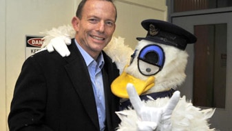 Tony Abbott with Hey Hey's Plucka Duck (Getty Images: KDB Pty Ltd)