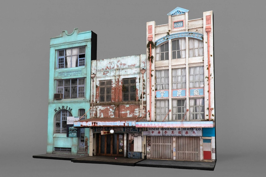Miniature artwork of Olympia Milk Bar in Stanmore, the Karim building on Wentworth Street and the Ginseng Shop in Haymarket.