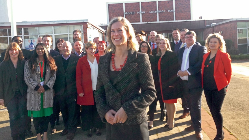 Opposition leader Rebecca White with ALP candidates at the state Labor conference.