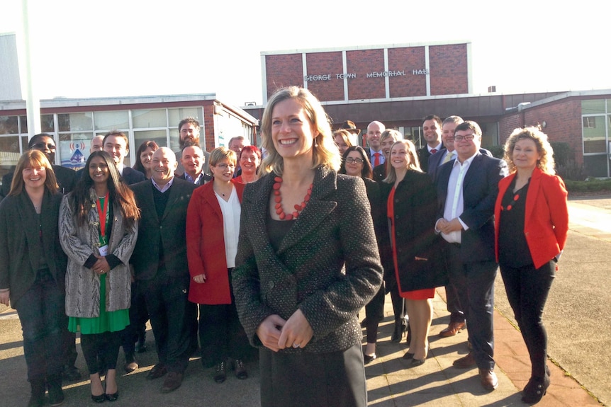 Opposition leader Rebecca White with ALP candidates at the state Labor conference.