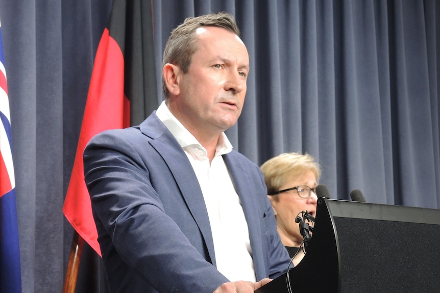 -shot of WA Premier Mark McGowan speaking at a media conference.