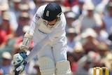 Stuart Broad gets struck in the foot by Mitchell Johnson wicket delivery