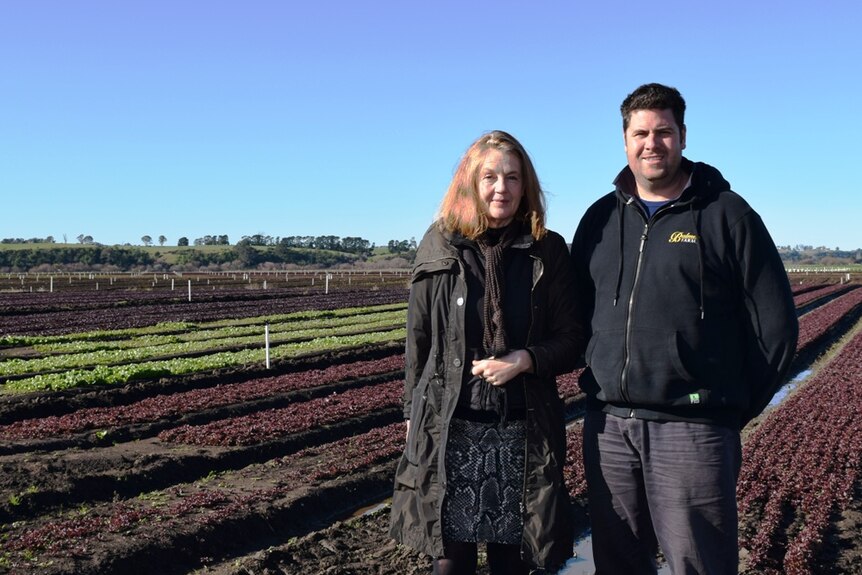 East Gippsland Food Cluster executive officer Nicola Watts and Bulmer Farms managing director Andrew Bulmer.