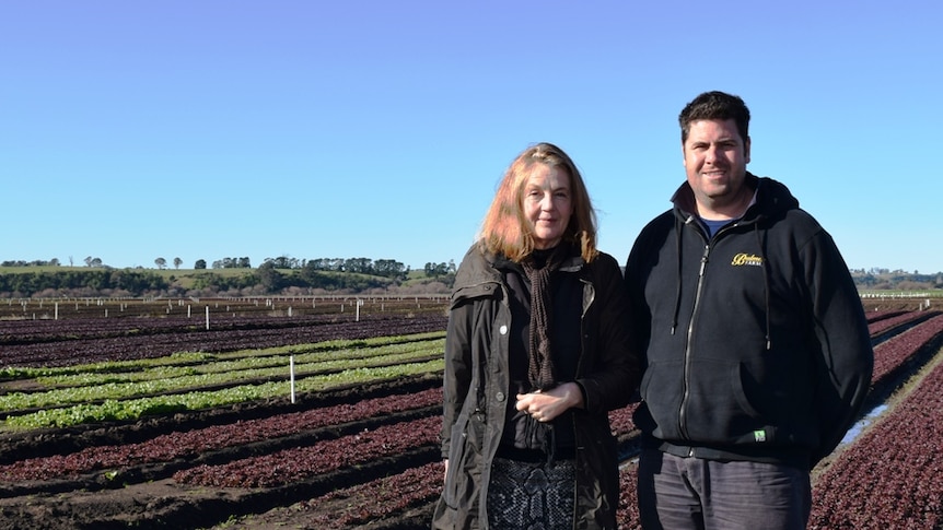 East Gippsland Food Cluster executive officer Nicola Watts and Bulmer Farms managing director Andrew Bulmer.