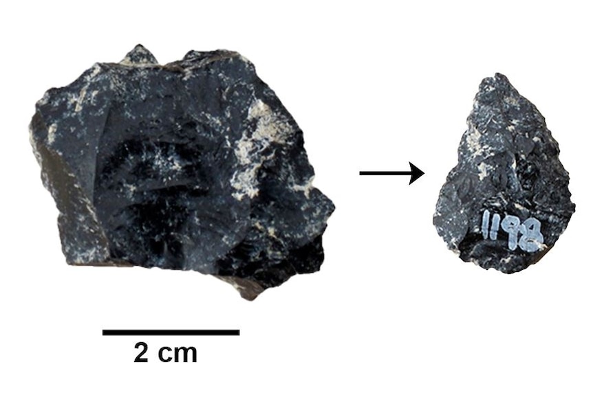 An obsidian stone point.