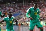 Senegal celebrates second goal against Poland