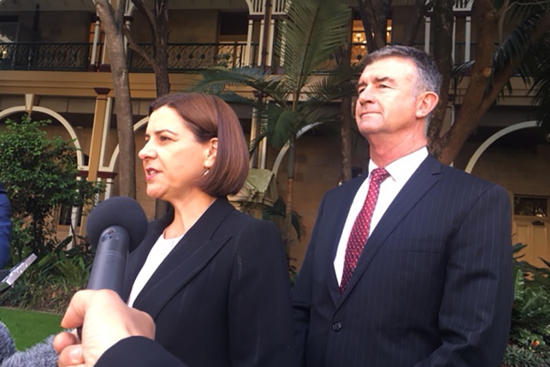 Opposition Leader Deb Frecklington and LNP treasury spokesman Tim Mander at State Parliament