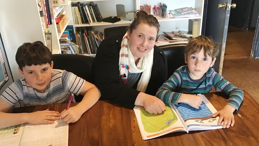 Arianwen Harris and children studying at home