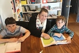 Arianwen Harris and children studying at home