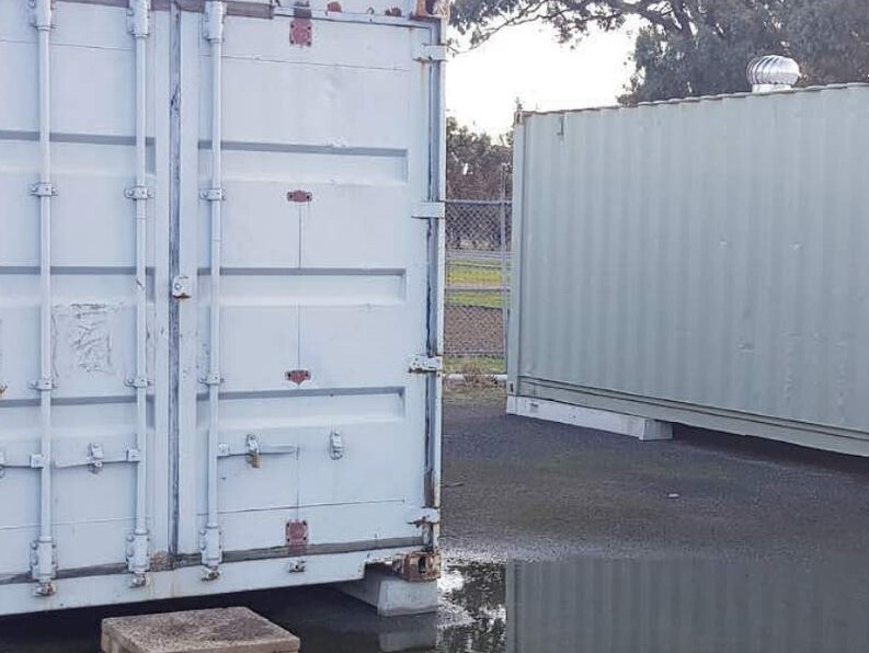 Two shipping containers at a Yarriambiack Shire Council depot used for archiving documents.