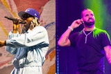 Composite image of Kendrick Lamar and Drake performing live