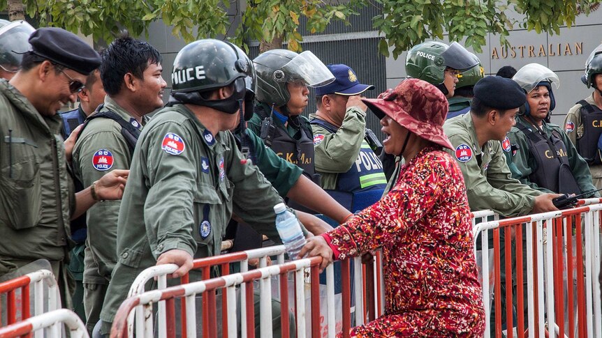 Protest outside Australian Embassy in Phnom Penh
