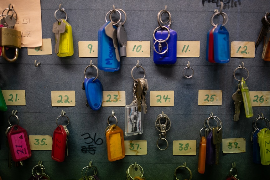 Keys hang in the Fairfield West office.