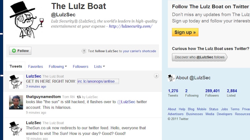 A wider screenshot of the LulzSec Twitter feed