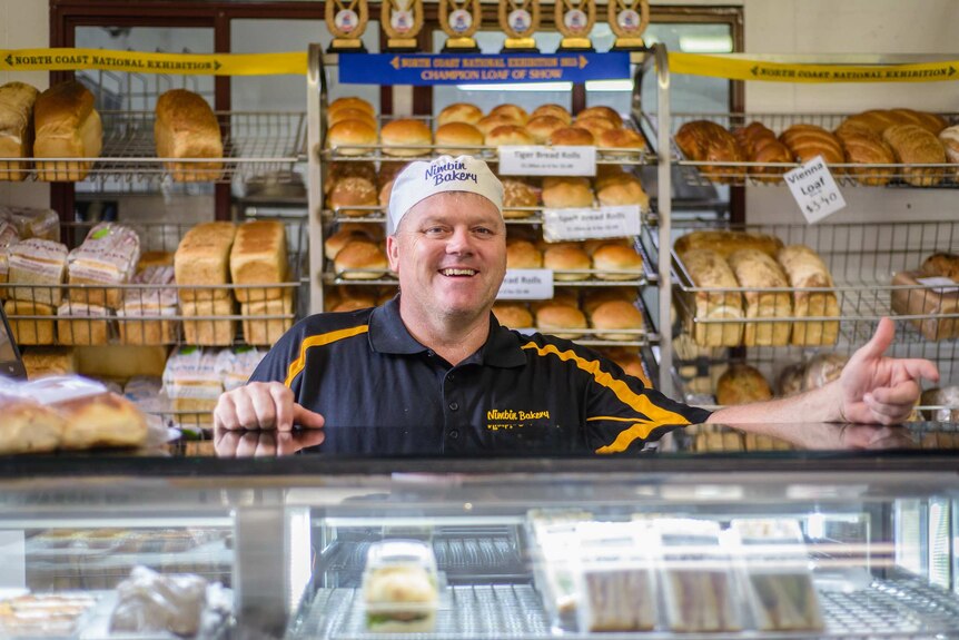 Nimbin baker Darren Butcher behind his shop counter