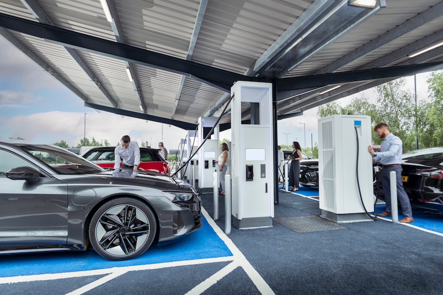 An electric vehicle charging station.