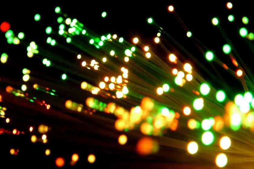 Light streams through fibre optic cables