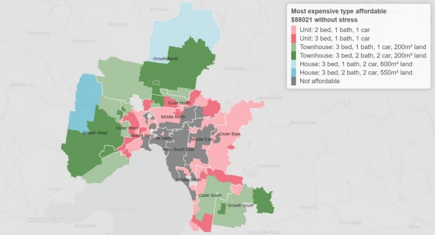 a map showing housing affordability and stress in Melbourne