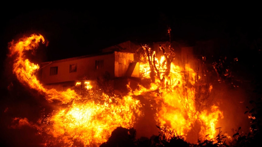 City of Valparaiso burning in Chile.