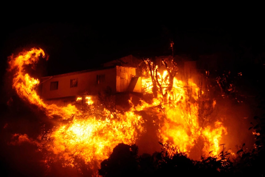 City of Valparaiso burning in Chile.