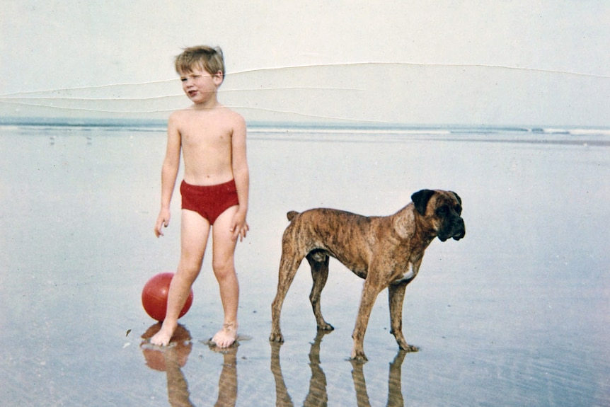 Mark Colvin with pet dog Bamse