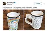 Elon Musk's tweet promoting the farting unicorn mug.