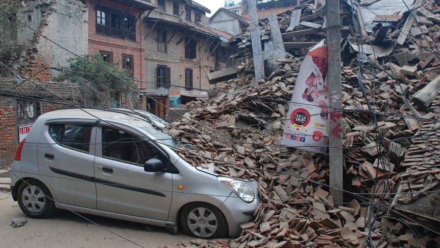 Collapsed buildings in Kathmandu