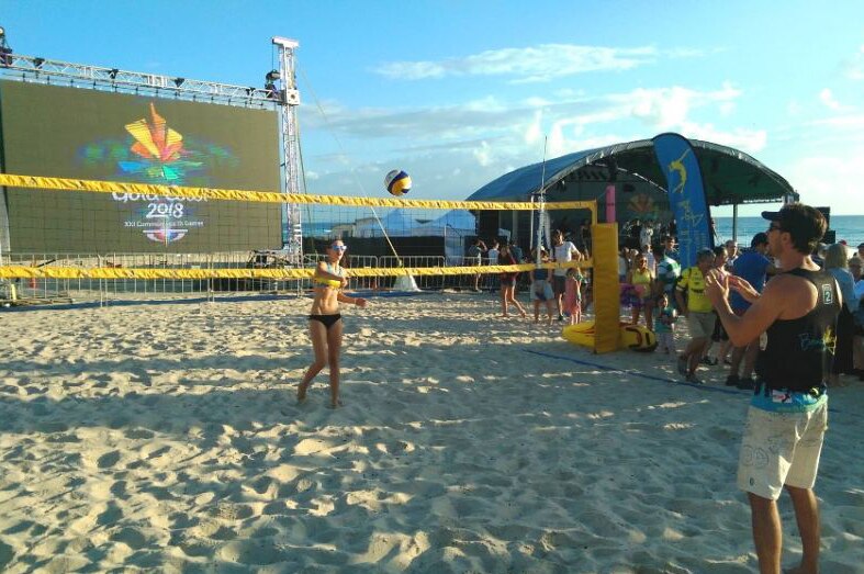 A game of beach volleyball on the Gold Coast.