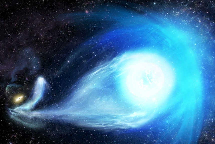 Artist's impression of a star being ejected by the supermassive black hole in the middle of the Milky Way