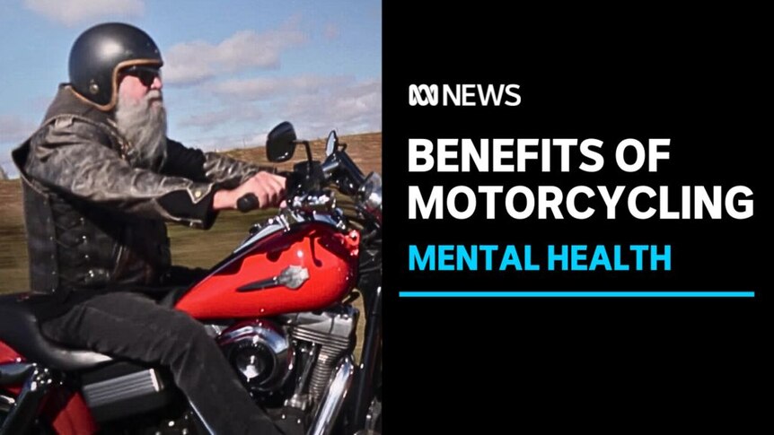 Benefits of Motorcycling, Mental Health: A man with a grey beard rides a motorbike.