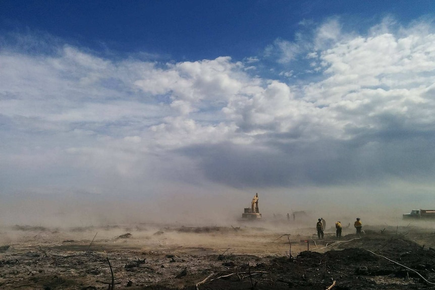 Canada fire crew battles dust storm