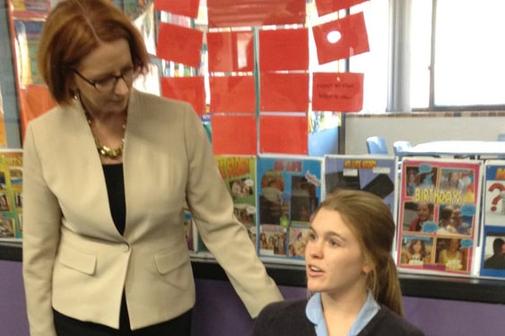Gillard speaks to Kolbe Catholic College student