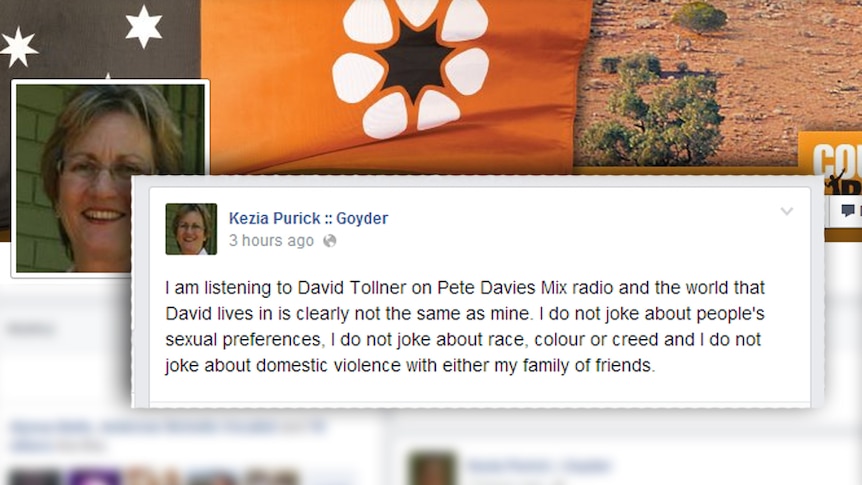 Speaker of the NT Parliament Kezia Purick's Facebook post after Dave Tollner's radio interview