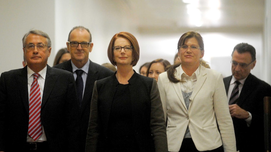 Julia Gillard arrives for the leadership ballot.