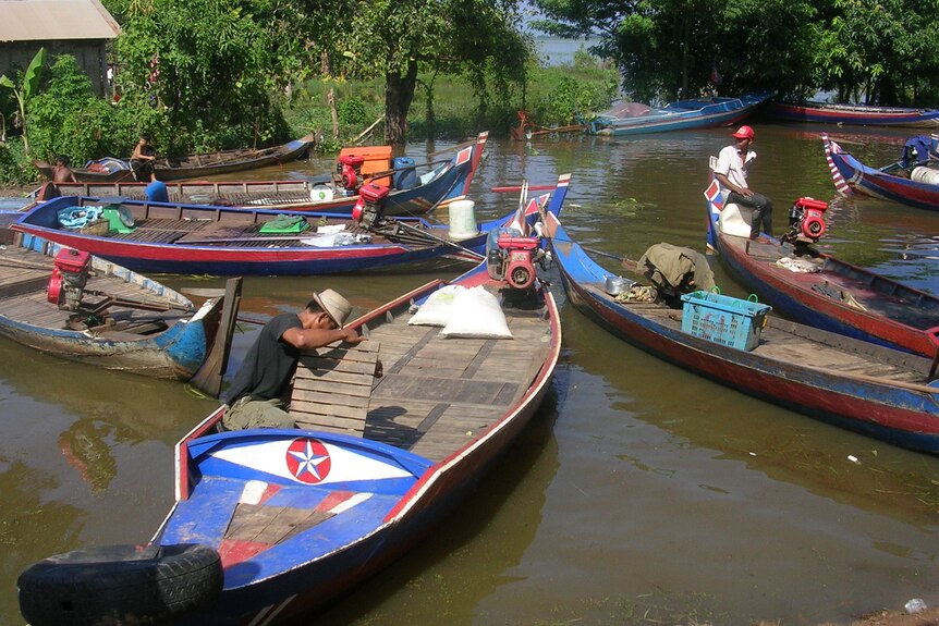 Boats gather in flooded Cambodia