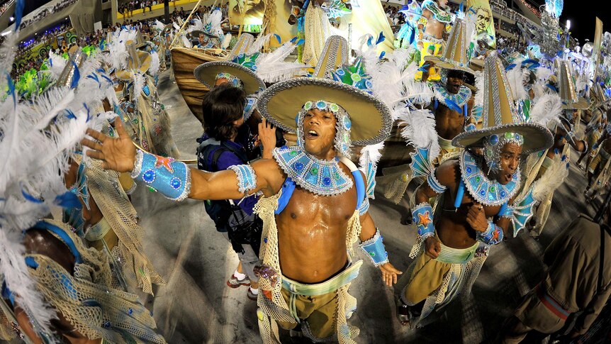 Members of the Imperatriz samba school perform during the Sambadrome parade's first night.