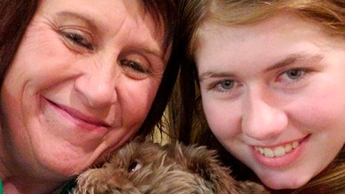 Jayme Closs and her aunt and a dog, after Jayme's escape.