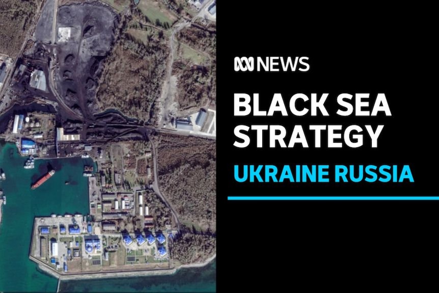 Black Sea Strategy, Ukraine Russia: Aerial map of the port in Abkhazia, Georgia.