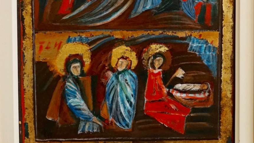 Romanian painting of a nativity scene.