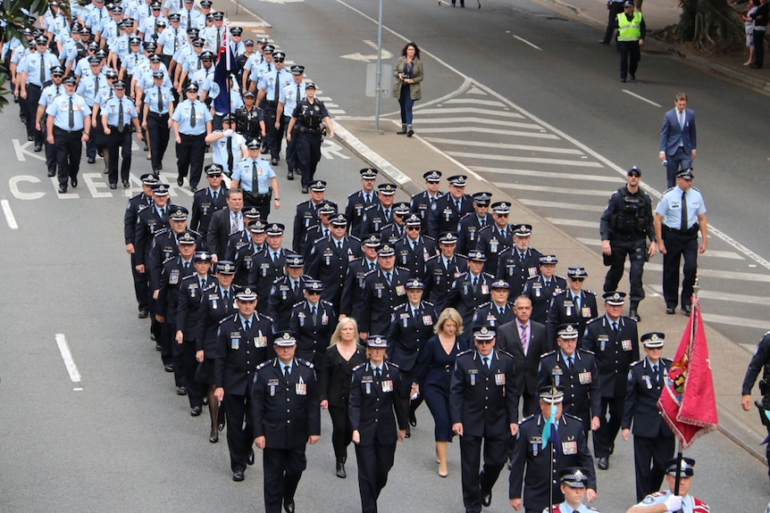 Queensland police marching in Brisbane