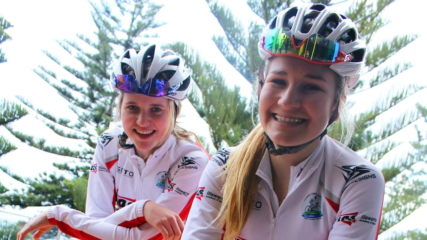 Illawarra Academy of Sport cyclists Ella Scanlan-Bloor and Lara Batkin at the launch of the Gran Fondo in July 2012.