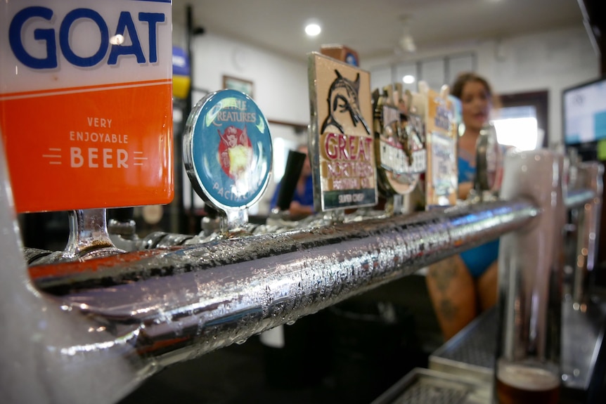 A close up of bar taps at the Roebuck Hotel. 