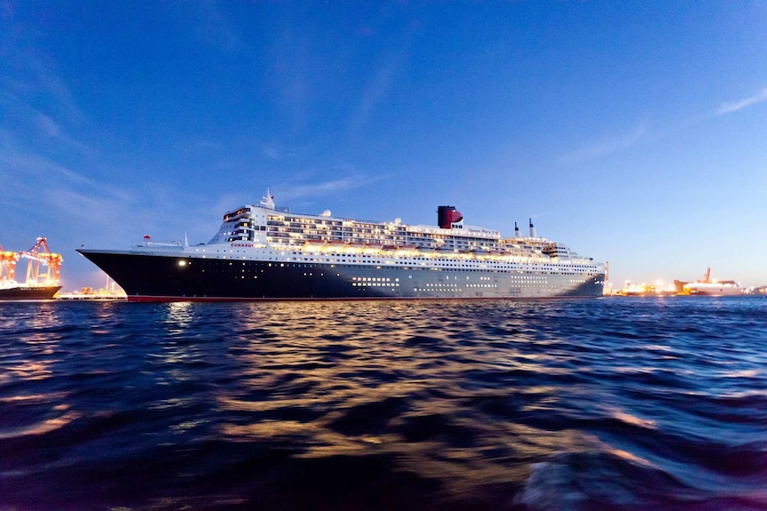 A large cruise liner docked at Brisbane.