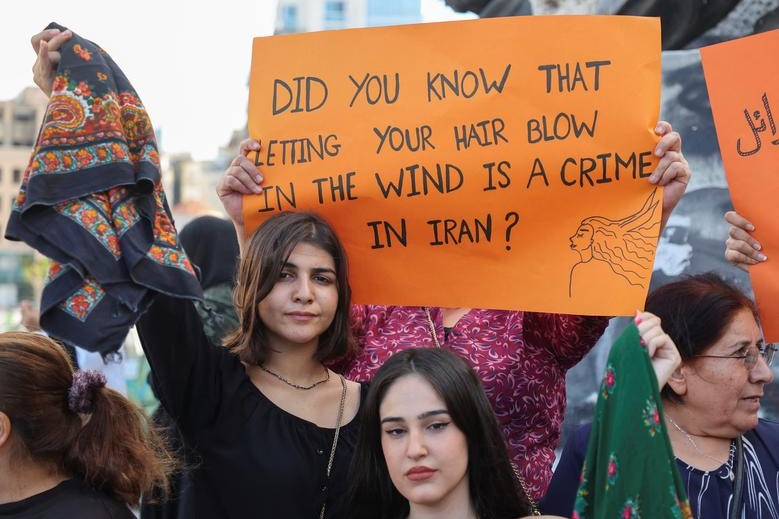 Women take part in a sit-in following the death of Mahsa Amini, at Martyrs' Square in Beirut, Lebanon