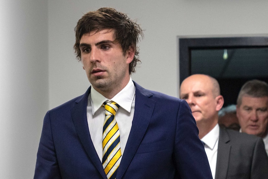 Andrew Gaff walks out of the AFL tribunal after being suspended for punchin Andrew Brayshaw.