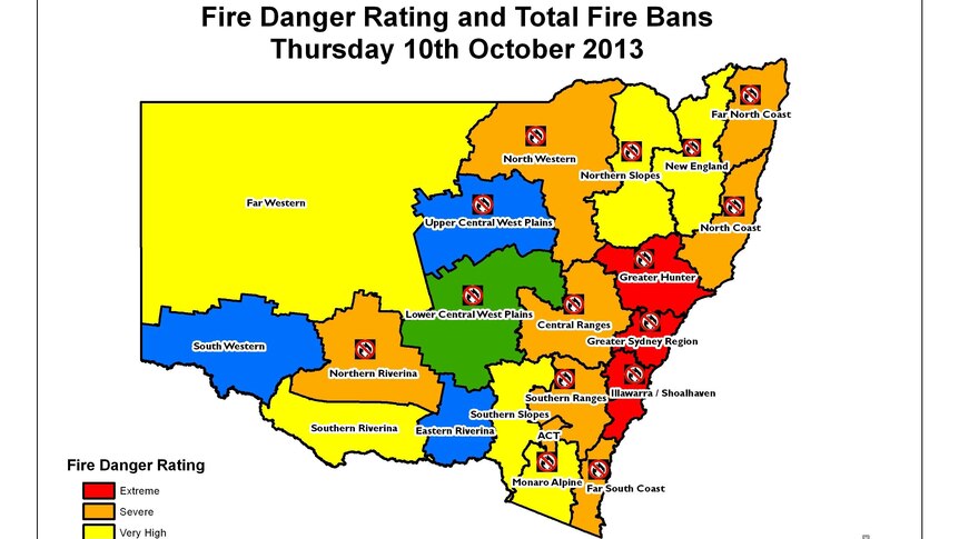 NSW fire danger map for October 10, 2013
