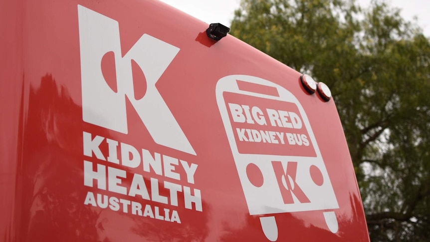 The big red kidney bus rear.
