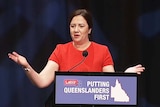 Queensland Premier Annastacia Palaszczuk addresses the party faithful at the state ALP conference in Townsville