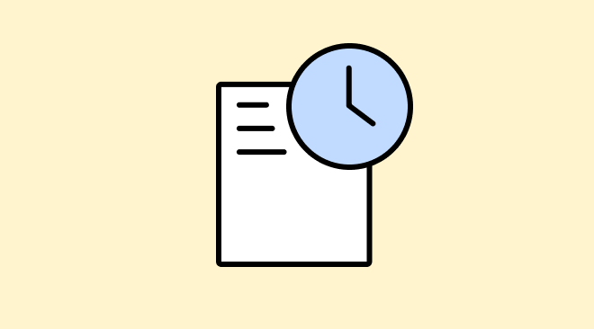 A piece of paper with a clock image over the top of it.