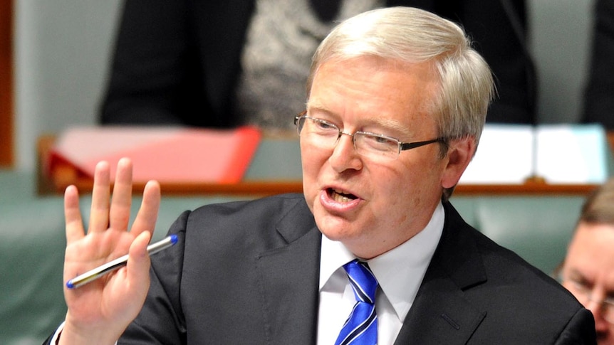 Foreign Minister Kevin Rudd speaks during Question Time on October 11, 2011.